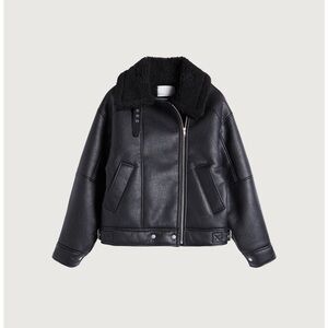 Oak+Fort Black Aviator Leather Jacket
